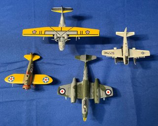 Lot 206 - Vintage Die Cast Metal Model Airplane 4 Piece Toy Lot - Skyraider - Gray Jet - US Army Peashooter