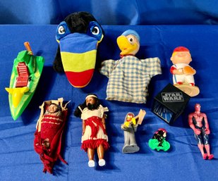 Lot 210 - 10 Piece Toy Lot - Vintage Star Wars Magic - Spiderman - Gund Donald Duck - Puppet - Indian Dolls