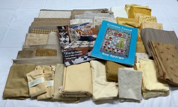 Lot 146Q - 50 Yards!!! Yellow, Gold & Tan Shades Of Fabric Several Patterns - Solids To Plaids