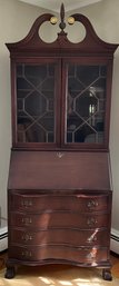 Lot 3- Antique Mahogany Secretary Desk - Glass Front Cabinet Doors - With Key