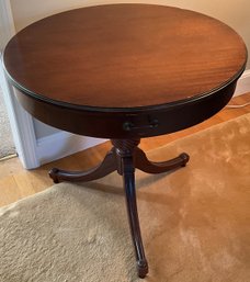 Lot 9- Antique Mahogany Drum Pedestal Table - Center Drawer - Federal Style