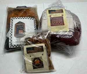 Lot 165Q- NEW! Old Tattered Flag Rug Hooking Star & Pennies Antique Coverlet, Pumpkin Americana Wreath Kits