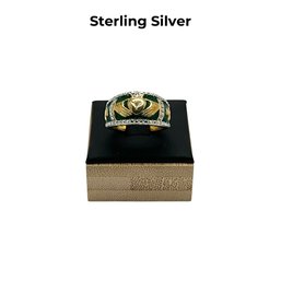 Lot 401 - Sterling Silver Irish Green Enamel Ring Claddagh Size 7
