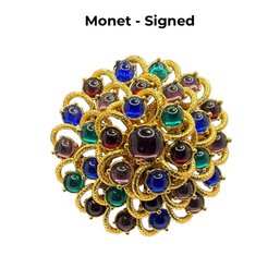 Lot 406 - Monet Signed Jewel Toned Gold Costume 3-d Brooch Measuring 2.50 Inches