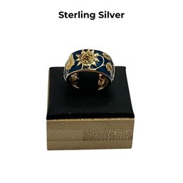 Lot 415 - Sterling Silver And Enamel Nature Ring With Raised Leaves&  Flowers Size 6