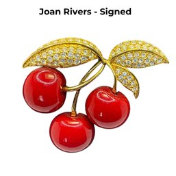 Lot 423 - 1990s Signed Joan Rivers - Lucite Cherry Bunch Rhinestone Brooch Measuring 2.5 X 2.25