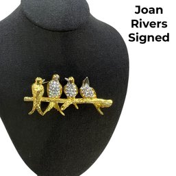 Lot 434 - Costume Signed Joan Rivers 4 Birds On A Branch Brooch Pin With Rhinestones Measuring 2.50' X 1'