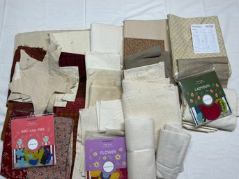 Lot 173Q- Large Bin Full Of Pink, Whites, Light Green, Spring Fabric, W/ Kits & Books