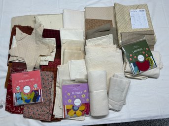 Lot 173Q- Large Bin Full Of  Quilting & Sewing Fabrics Mix Of Neutral, Cream, Tan, White, Taupe, Kits & Books