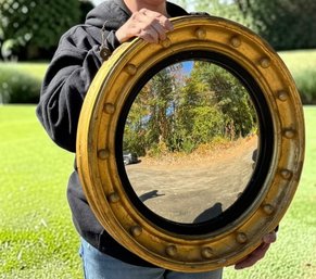 Lot 54- Antique Regency Style Convex Wall Butlers Mirror 'port Hole' - Gold Wood Frame