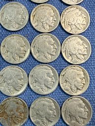 Lot 627WH - 23 US Mint Buffalo Nickels Profile Native American Profile -  Bison On Reverse 1913-1938