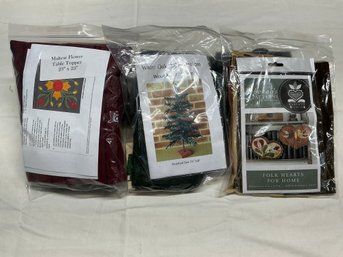 Lot 181Q- Kits 3 White Oak Design Wool Feather Tree, Rebekah Folk Hearts For Home, Maltese Flower Table Topper