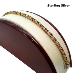 Lot 3- Sterling Silver Tennis Bracelet Red Ruby Color Stones - Cubic Zirconia - Nice Jewelry!