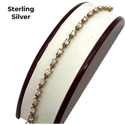 Lot 78- Sterling Silver With Red Stones And Cubic Zirconia Bracelet