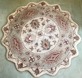 Lot 49- Nice Quality! 3 Feet Round Rug - Scalloped Edge - Green - Tan