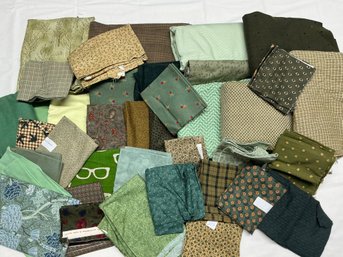Lot 200Q- Large Bin Greens - Brown Shades - Prints & Large Yarn For Backing - Fabric