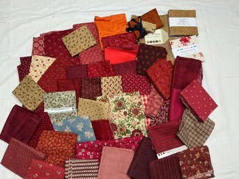 Lot 201Q- FULL Large Bin! Fabric - Shades Of Reds & Tan Flowers Prints With 1/4 Squares 1/2 Yards Sizes