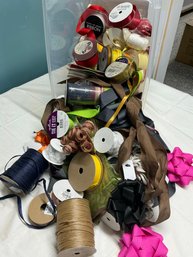 Lot 208Q- Large Bin - Rolls Of Ribbons Small/large, Bows Many Colors & Holiday Events