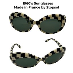 Lot 16- 1960s Stopsol Black White Check Sunglasses - Made In France