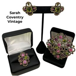 Lot 17- 1973 Austrian Lights By Sarah Coventry - Earrings - Brooch - Ring Size 7 - Adjustable
