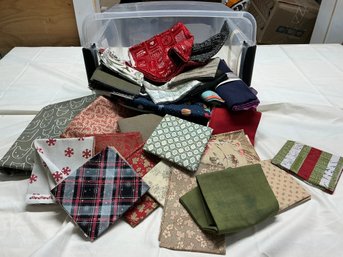 Lot 211Q- Large Bin - Fabric Cotton Holiday Kits Whites Blue Red Green Wool Different Sizes & Yardage