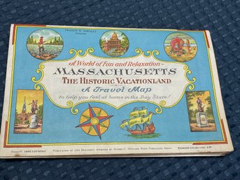 Lot 838 - 1956 Illustrated Historic Masssachusetts Bay State Fold Out Travel Tourist Map, Ernest Dudley Chase