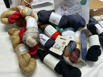 Lot 218Q- NEW - Bin Full - Yarn Virginia Loz Dyer Weight Wool Barn Blue, Black, Cream, Orange, Kits