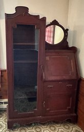 Lot 314 - Antique Mahogany Display Cabinet Desk With Mirror Side-by-side Secretary On Casters - With Keys