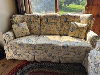 Lot 342 - Made In The USA By Lancer, Inc - Vintage Yellow & Blue Floral Sofa Couch And Love Seat