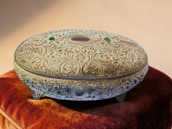 Lot 300ROW - Norleans Japan Trinket Metal Box With Small Green Rhinestone Accents