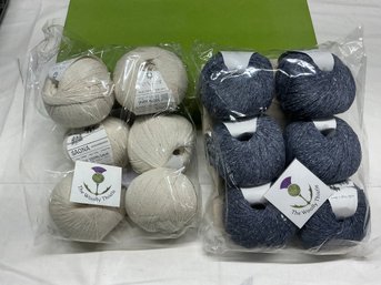 Lot 248Q - New 5- Linen Air Tree Wool Cotton Notes Color 6 Skeins Yarn & 1985 Color Of Blue 6 Skeins.