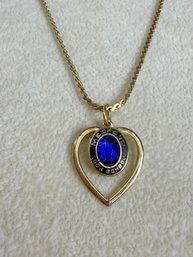 Lot 316ROW - Jr Prom 1976 Medford High School Necklace With Blue Rhinestone Pendant