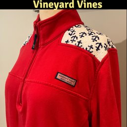 Lot 1SES- Vineyards Vines Red Pullover Anchor Nautical Sweatshirt Womens L - XL - All Cotton