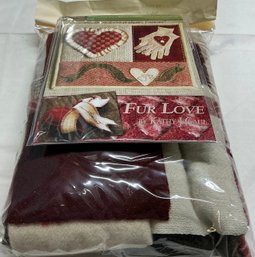 Lot 152Q - New! Dimensional Wool Design Kit - Fur Designs - Love Hearts By Kathy J. Gaul Colors Reds & Beige