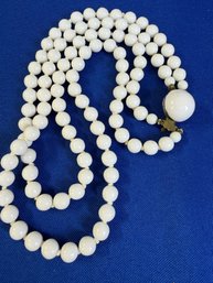 Lot 324ROW -  Very Nice! Mid Century White Milk Glass Beads Hand Knotted Double Strand Necklace