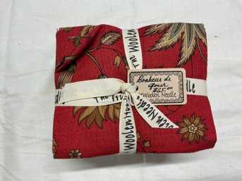 Lot 266Q - Bright Reds, Cream & Tan With Flowers & Leafs 100 % Cotton Fat Quarters From Woolen Needle Bonkers