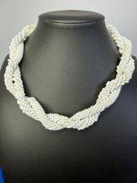 Lot 326ROW - Statement White Glass Seed Beads Braided Twisted Vintage Chunky Choker