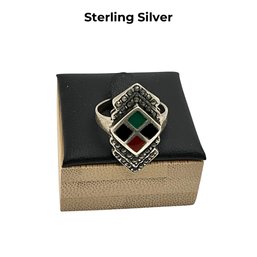 Lot 447 - Sterling Silver Marcasite Inlaid Stones Ring