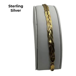 Lot 465 - Sterling Silver Braided Bracelet Made In Italy - Gold Color