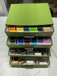 Lot 276Q - Large Storage Box Of Applique & Quilting Thread Stored In A Green Recycle BIGSO Box With 4 Drawers
