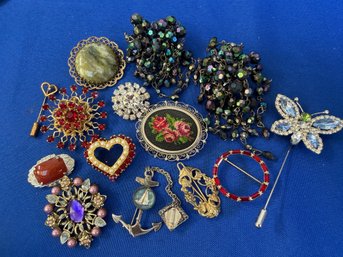 Lot 334ROW - Reseller Pins & Waterfall Aurora Borealis Earrings - Sparkly Rhinestone Butterfly Pin/pendant