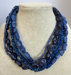 Lot 335ROW - New Macys Blue Resin Stone And Beads Multi Strand Choker - Pretty! NWT