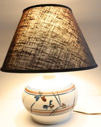 Lot 203CV - Vintage Asian Style Botanical Hand Painted Pottery Table Lamp With Shade - Signed SRP 85
