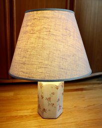 Lot 202CV - Vintage Asian Ceramic Glazed Flowered Hexagonal Table Lamp With Shade