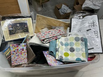 Lot 291Q - Large Bin Filled With Cotton Fabric, Wool, Starter Kits, Needlepoint All Ages, Quilting Tools