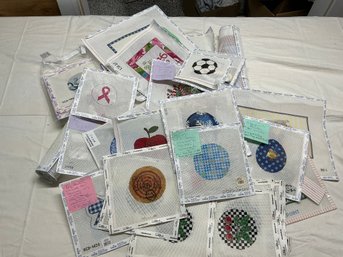 Lot 292Q - Needlepoint Kits Many With Floss Attached Several Patterns With Lot Of Holiday Themes & Sports