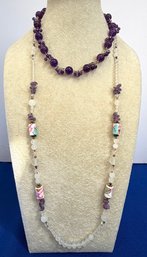 Lot 345ROW - I Love Purple & Pink - 2 Necklaces - 1 New NWT Choker Carolee Peace And One Long Rose Quartz