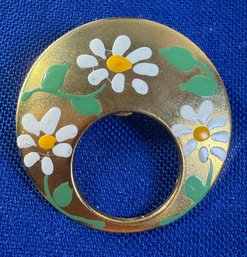 Lot 348ROW - Hand Painted Daisies Vintage Costume Gold Eye Glass Holder Pin Brooch