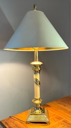 Lot 13SES- MCM 1960s Brass And Cream Table Lamp - Shell Finial - Nice!
