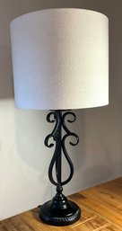 Lot 14SES- Black Metal Table Lamp With Linen Color Lampshade - Farmhouse Country Decor
